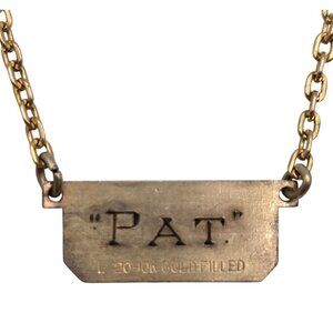 "Pat" Engraved Gold-Filled Bar Tie Clip With Chain Vintage 1/20 10K Gold-Filled